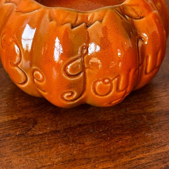 Harvest Treasures Porcelain Candle Holder Set 3 Pumpkins w/ Fall Phrases Decor - Picture 9 of 11